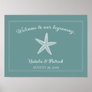 Teal Starfish Wedding Welcome Poster