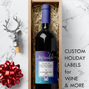 Teal Starry TWINKLE & Purple Watercolor Monogram Wine Label
