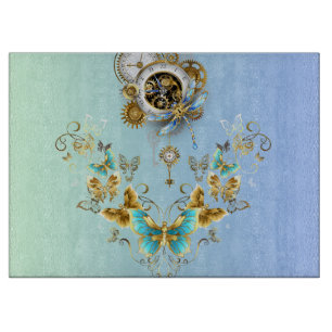 Teal Steampunk Art, Vintage Mechanical Style Cutting Board