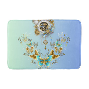 Teal Steampunk Graphic Art, Mechanical Serenity Bath Mat