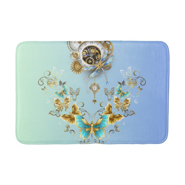 Teal Steampunk Graphic Art, Mechanical Serenity Bath Mat (Front)