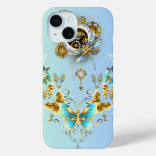 Teal Steampunk Graphic Art, Mechanical Serenity iPhone 15 Case