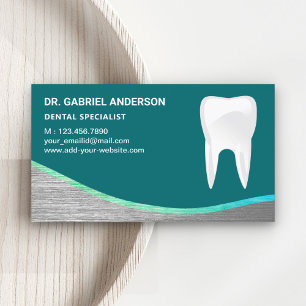 Teal Steel Tooth Dental Clinic Dentist Business Card