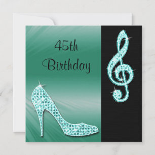 Teal Stiletto & Treble Cleft 45th Birthday Invitation