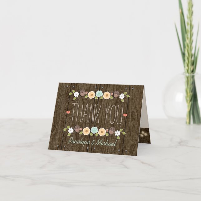 Teal String of Lights Fall Rustic Thank You Card (Front)
