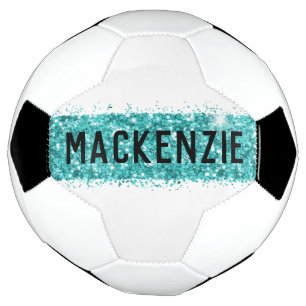 Teal Stripe Monogram Custom Personalised Name Soccer Ball