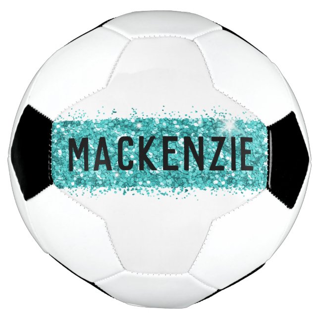 Teal Stripe Monogram Custom Personalised Name  Soccer Ball (Rotated)