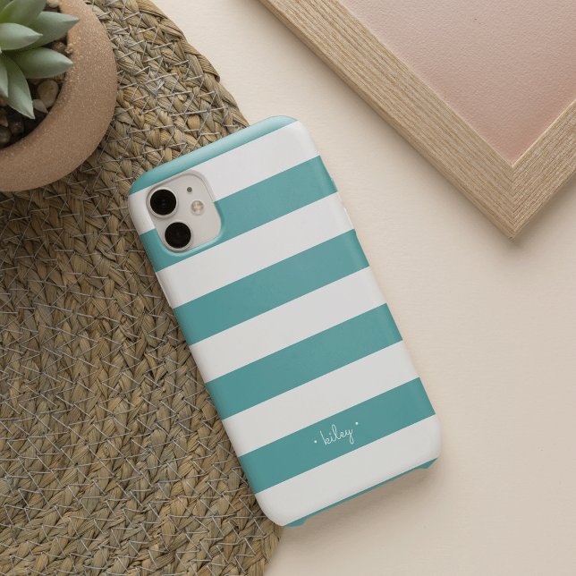 Teal Stripe Personalised iPhone Case (Creator Uploaded)