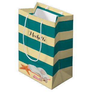 Teal Stripe & Seashells Personalised Gift Bag