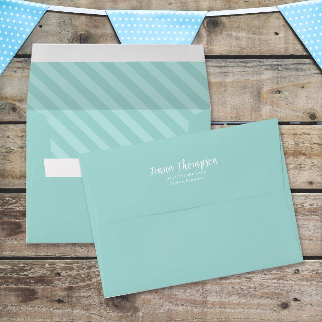 Teal Striped Basic Return Address Calligraphy Envelope (Creator Uploaded)