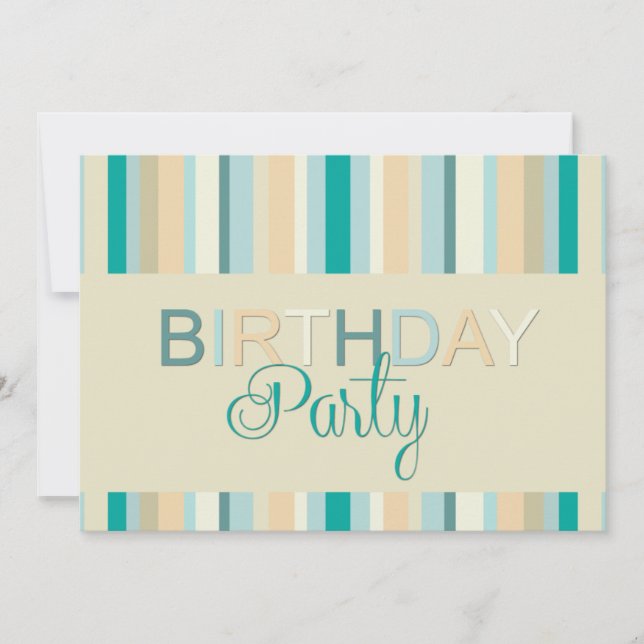 Teal Stripes Birthday Party Invitation (Front)