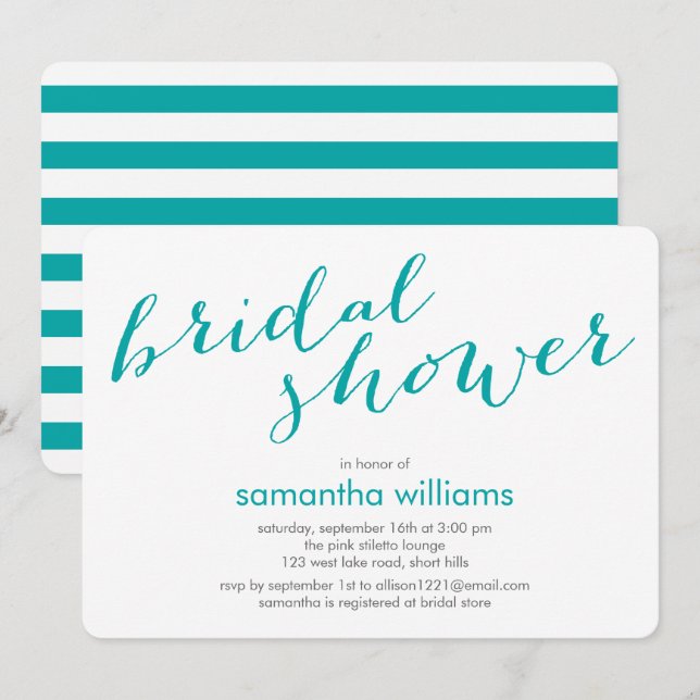 Teal Stripes Bridal Shower Invitation (Front/Back)