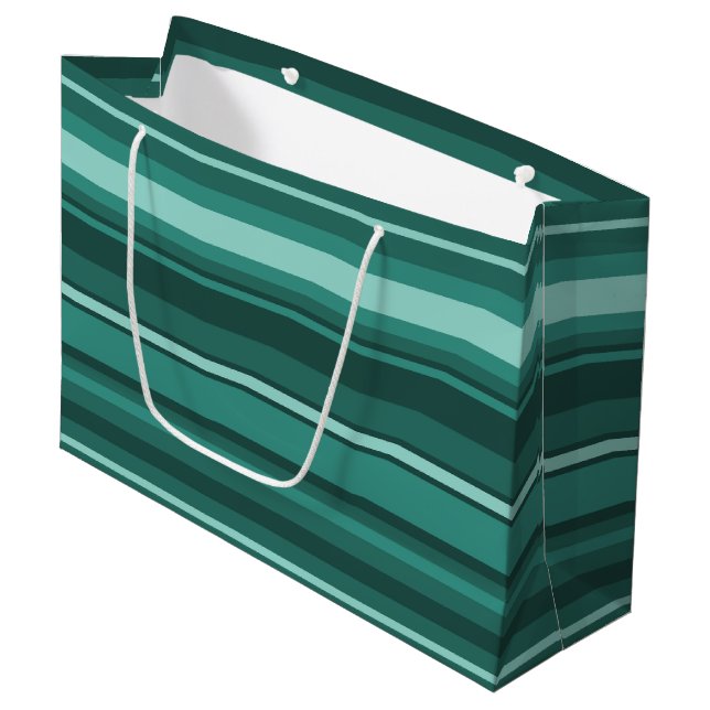 Teal stripes large gift bag (Front Angled)