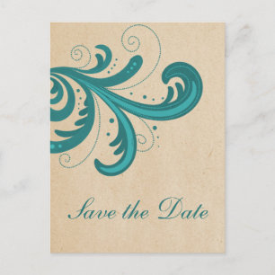 Teal Stylish Swirls Save the Date Postcard