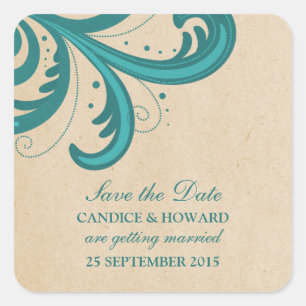 Teal Stylish Swirls Save the Date Stickers