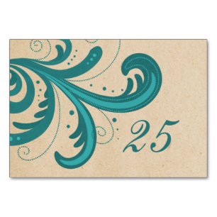 Teal Stylish Swirls Table Card