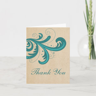 Teal Stylish Swirls Thank You Card