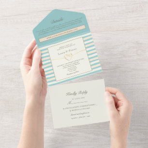 Teal Stylish Wedding All In One Invitation