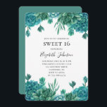 Teal succulent sweet 16. Blue cactus 16th birthday Invitation<br><div class="desc">Succulent sweet 16 invitation. Contact me,  please,  if you need additional items.</div>