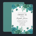 Teal succulent sweet 16. Blue cactus 16th birthday Invitation<br><div class="desc">Succulent sweet 16 invitation. Contact me,  please,  if you need additional items.</div>