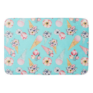 Teal Summer Fun Flower Ice Cream Cone - Pattern Bath Mat