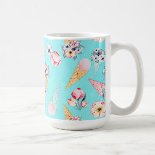 Teal Summer Fun Flower Ice Cream Cone - Pattern Coffee Mug