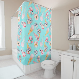 Teal Summer Fun Flower Ice Cream Cone - Pattern Shower Curtain