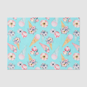 Teal Summer Fun Flower Ice Cream Cone - Pattern Tissue Paper