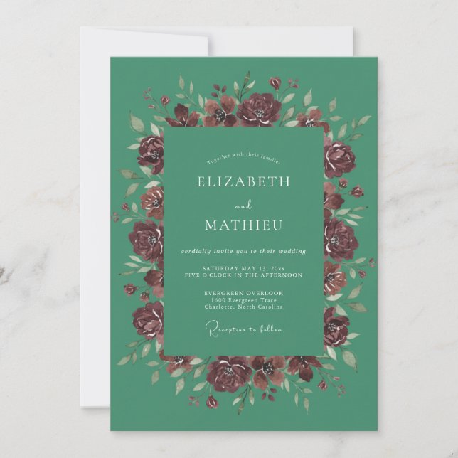 Teal Sumptuous Rose Wedding Invitation (Front)