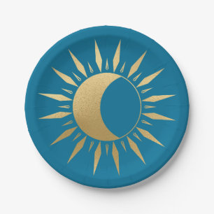 Teal Sun moon Wicca  Paper Plate