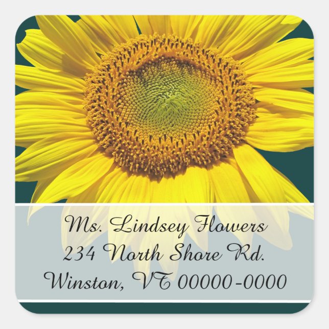 Teal Sunflower Return Address Stickers (Front)