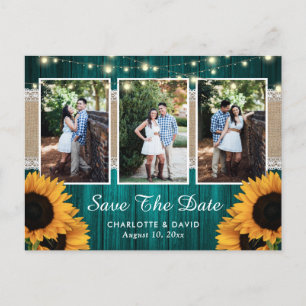 Teal Sunflower Save The Date Photo Postcards