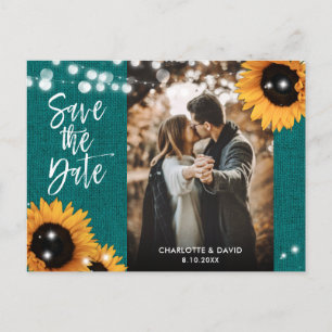 Teal Sunflower Wedding Photo Save The Date Announcement Postcard