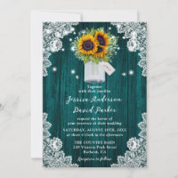 Teal Sunflower Wood Lace Mason Jar Wedding
