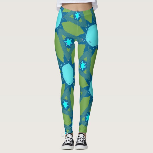 Teal Sunshine Pattern Leggings (Front)