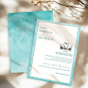 Teal Swan Lake Watercolor Wedding Invitation