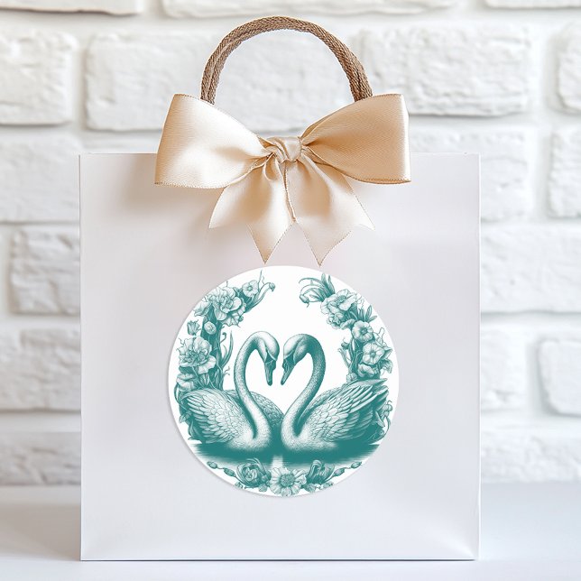 Teal Swan Lake Wedding Favour Sticker (Elegant Wedding Favor Sticker)