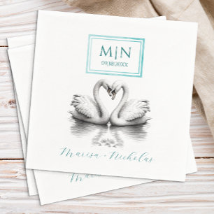 Teal Swan Lake Wedding Napkins   Elegant Love Bird