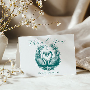 Teal Swan Lake Wedding Thank You Card   Romantic 