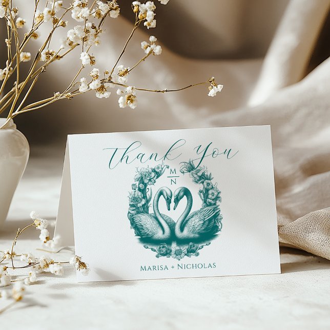 Teal Swan Lake Wedding Thank You Card | Romantic  (Elegant Teal Thank You Card)
