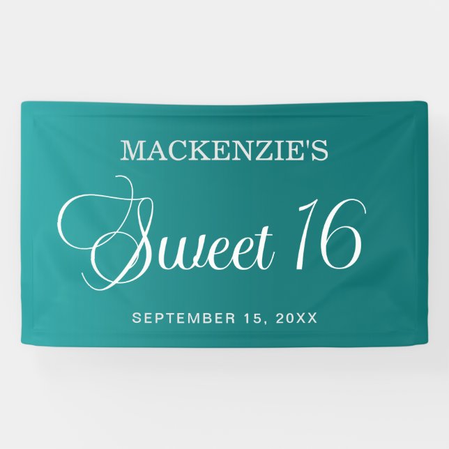Teal Sweet 16 Birthday Elegant Script Banner (Horizontal)