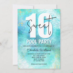 Teal Sweet 16 Pool Party Birthday Invitation