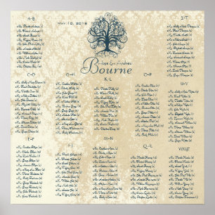 Teal Swirl Tree -100 to 150 guests - alphabetical Poster
