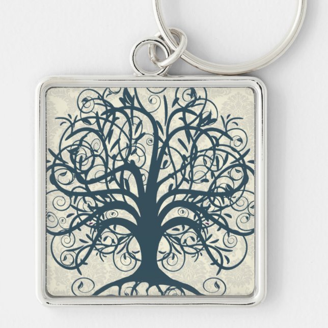 Teal Swirl Tree Key Ring (Front)