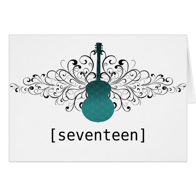 Teal Swirls Guitar Table Number Card (Front Horizontal)
