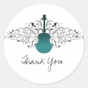 Teal Swirls Guitar Thank You Stickers