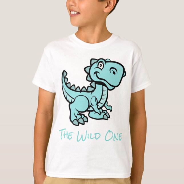 Teal T Rex Dinosaur Personalised Name T-Shirt (Front)