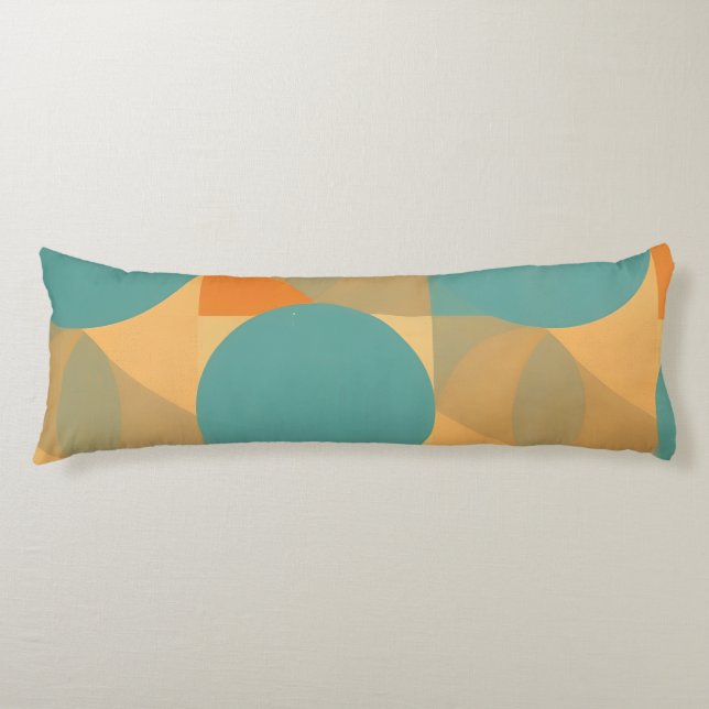Teal, Tan, and Orange in Retro Look Pattern Body Cushion (Front)