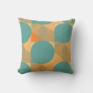 Teal, Tan, and Orange in Retro Look Pattern Cushion