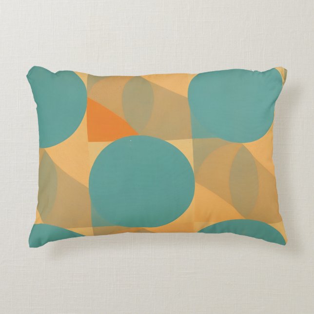 Teal, Tan, and Orange in Retro Look Pattern Decorative Cushion (Front)